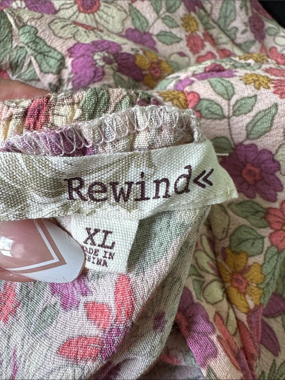 Rewind Floral Midi Skirt Size Medium Boho Cottagecore Pink Purple A-Line